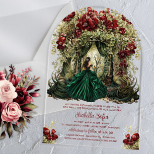 Verzauberter Wald Burgunder Floralbogen Acryleinladungen