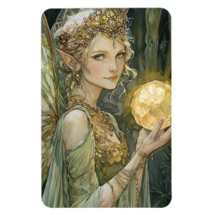 Verzauberter Wald-Elfenmädchen mit Kristallkugel Magnet