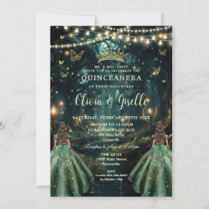 Verzauberter Wald Emerald Green Twins Quinceañera Einladung