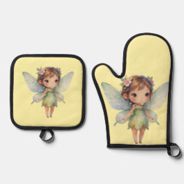 Verzauberter Wald Fee: pastellgrüner Sprite Ofenhandschuh & Topflappen-Set