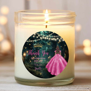 Verzauberter Wald Fuchsia Rosa Kleid Quinceañera 1 Runder Aufkleber