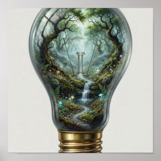 Verzauberter Wald in einer Glühbirne – Magisches N Poster