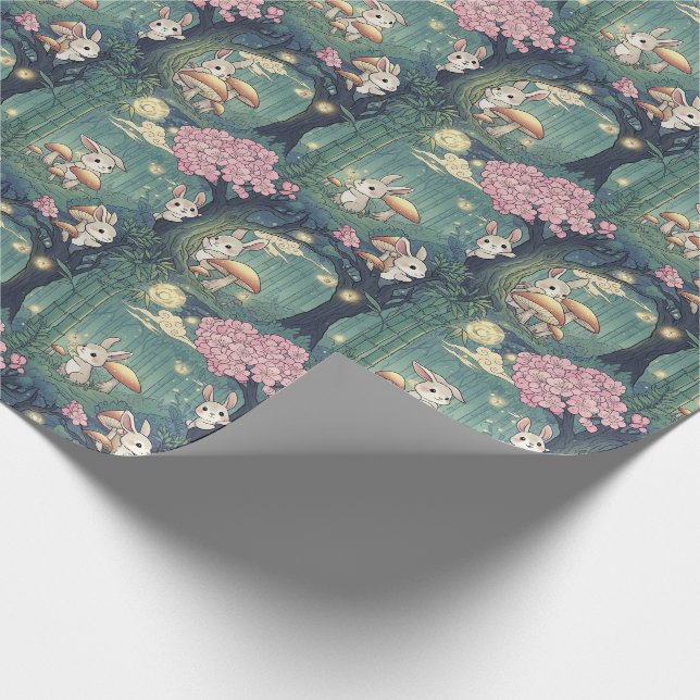 Verzauberter Wald, Kirschblüten-Häschen Geschenkpapier (Ecke)