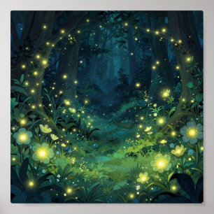 Verzauberter Wald Leuchten Magische Nacht Poster