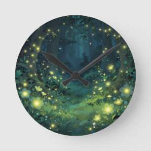 Verzauberter Wald Leuchten Magische Nacht Runde Wanduhr