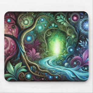 Verzauberter Wald Leuchtendes Portal Fließender Fl Mousepad
