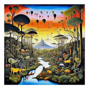 Verzauberter Wald mit exotischer Tierwelt Poster