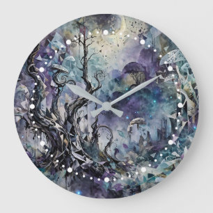 Verzauberter Wald Mystische Surrealistische Bäume Große Wanduhr