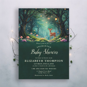 Verzauberter Wald Pilze Hirsche Grün Babyparty Einladung