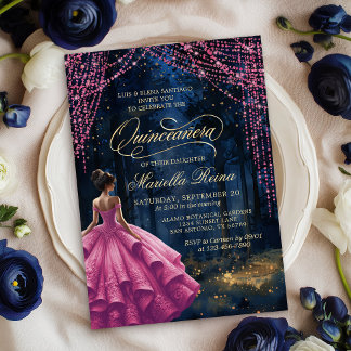 Verzauberter Wald Pink Quinceañera Einladung