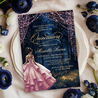 Verzauberter Wald Rosa Quinceañera Einladung