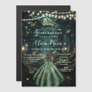 Verzauberter Wald Smaragdgrünes Kleid Quinceañera Magneteinladung