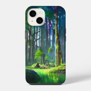 Verzauberter Waldteich mit üppiger Vegetation iPhone 14 Hülle