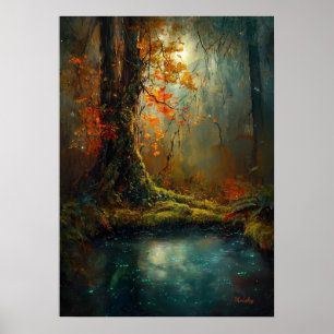 Verzauberter Waldteich - Mystische Waldkunst Poster