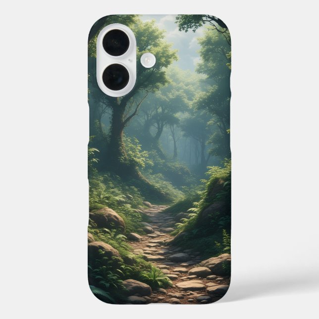 Verzauberter Waldweg iPhone 16 Hülle (Rückseite)