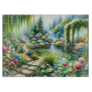Verzauberter Wasserfallgarten-Lilien-Teich Schneidebrett