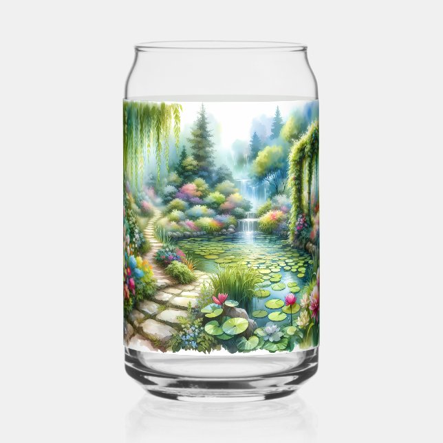 Verzauberter Wasserfallgarten-Lilienteich Dosenglas (Vorderseite)