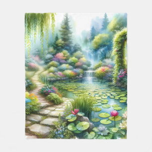 Verzauberter Wasserfallgarten-Lilienteich Fleecedecke