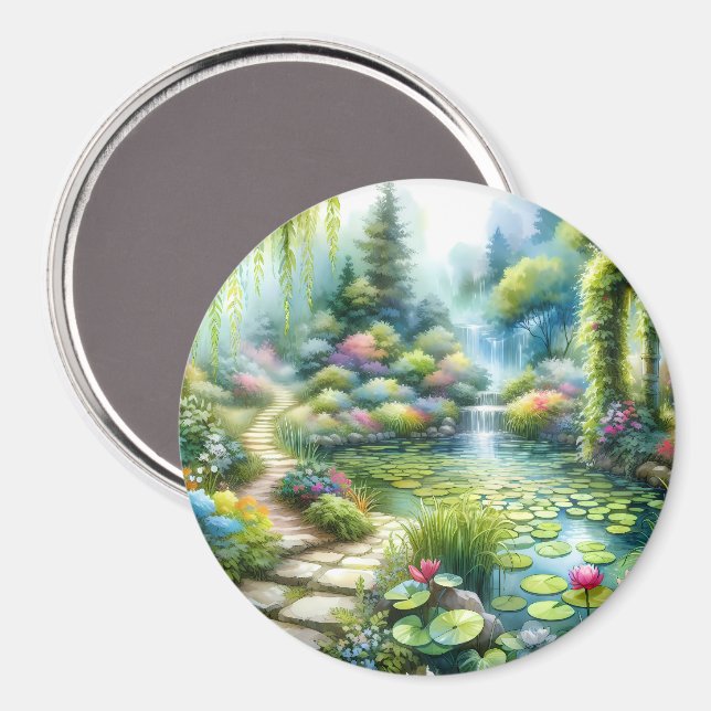 Verzauberter Wasserfallgarten-Lilienteich Magnet (Vorderseite/Rückseite)