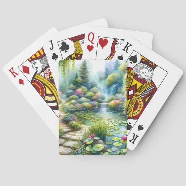 Verzauberter Wasserfallgarten-Lilienteich Spielkarten (Rückseite)