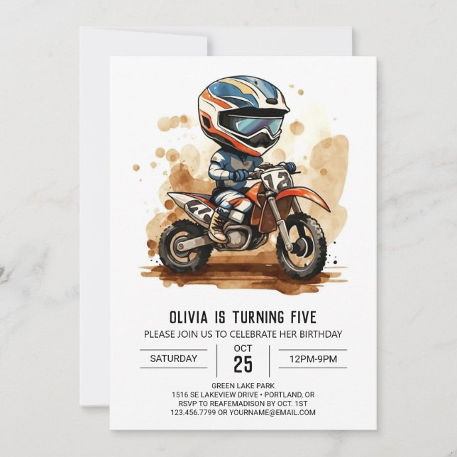 Verzauberter Wasserfarben-Motorrad Geburtstag Einladung (Vorderseite)