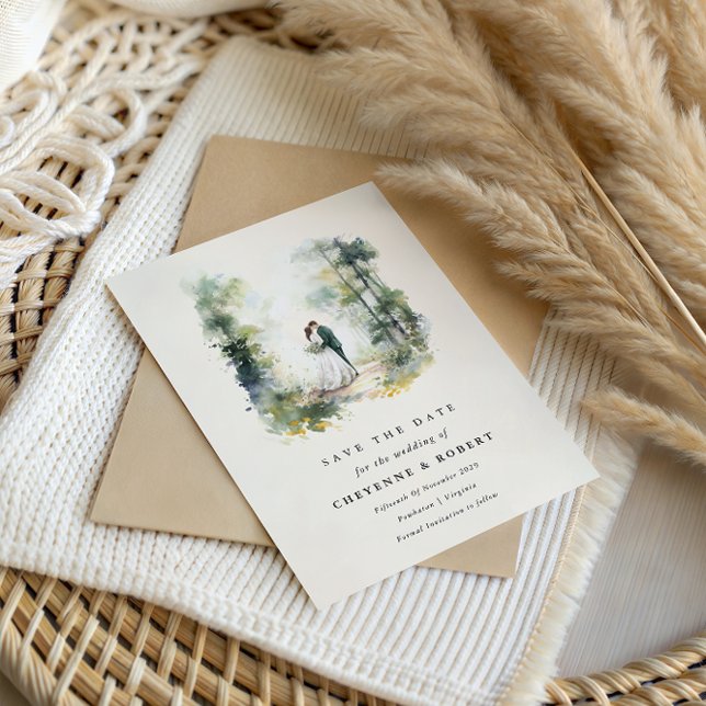Verzauberter Wasserfarbenwald Save the Date Bohemi Einladung (Enchanted Forest Wedding Save the Date)