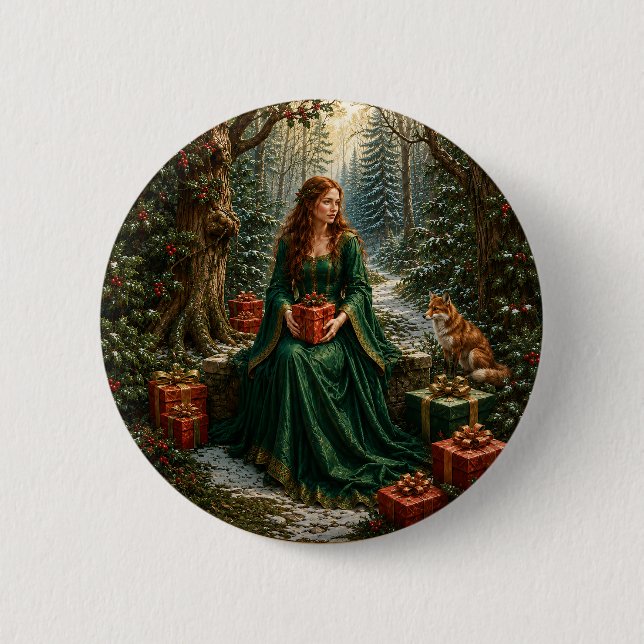 Verzauberter Weihnachtswald Button (Vorderseite)