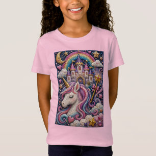 Verzaubertes Einhorn-Burg-3D-Mosaik-T-Shirt T-Shirt