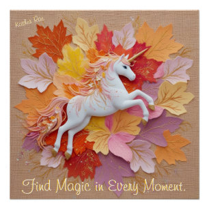 Verzaubertes Einhorn Herbstmagie Pastell Orange Tö Poster