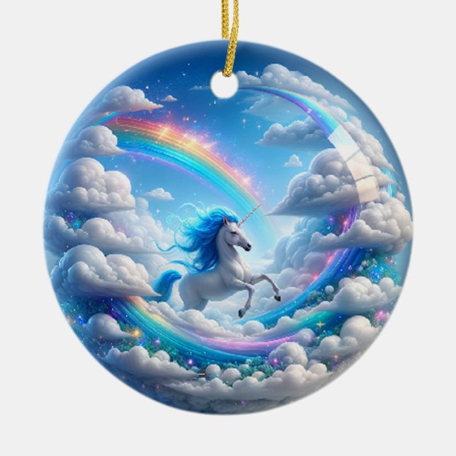 Verzaubertes Einhorn Ornament - Regenbogen Burg Fa (Vorne)