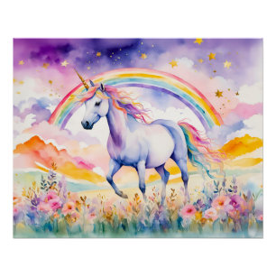 Verzaubertes Einhorn unter einem leuchtenden Regen Poster