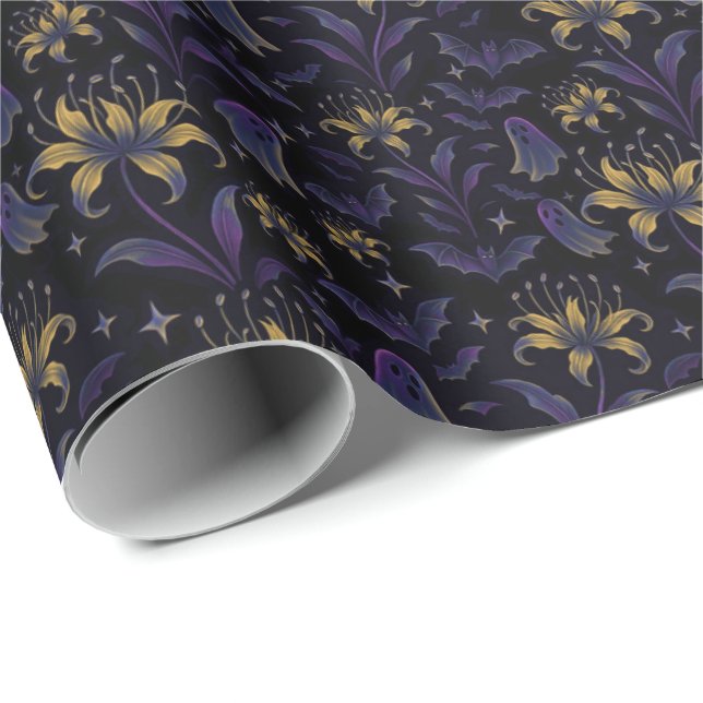 Verzaubertes Florales Fledermaus-Geschenkpapier Geschenkpapier (Rolleneckpunkt)