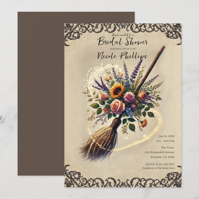 Verzaubertes Gartenhexen Broomstick-Brautparty Einladung (Vorne/Hinten)