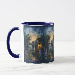 Verzaubertes Gartentor unter Sternenhimmel mit Glü Tasse