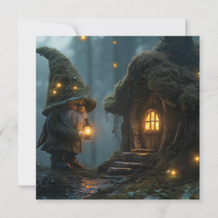 Verzaubertes Gnom-Haus im Mondlicht: Fantasy  Feiertagskarte