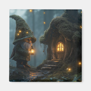 Verzaubertes Gnom-Haus im Mondlicht: Fantasy  Magnet