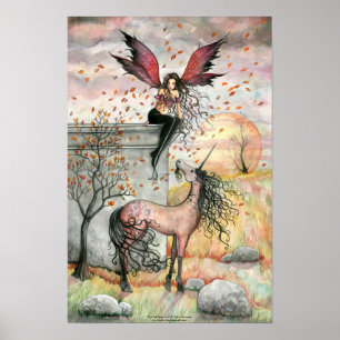 Verzaubertes Herbst Fee Einhorn Kunstposter Poster