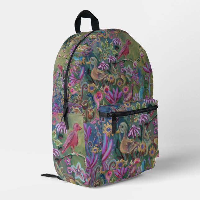 verzaubertes Holz Bedruckter Rucksack (Rückseitige Ecke links)