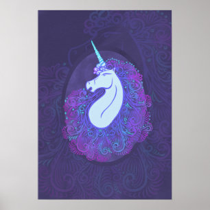 Verzaubertes Lila Einhorn   Mystische Fantasiekuns Poster