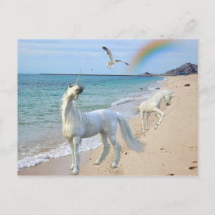 Verzaubertes Mutter Einhorn und Fohlen Baby am Str Postkarte