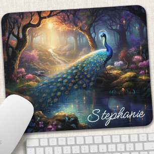 Verzaubertes Pfauen-Fantasie-Name-Design Mousepad