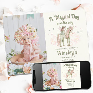 Verzaubertes Unicorn und Märchenspezifisches Foto Einladung