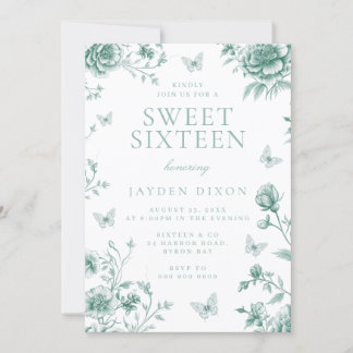 Verzaubertes Vintag Sage Green Sweet 16 Party Einladung