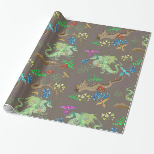 Verzaubertes Walddrache-Muster Geschenkpapier