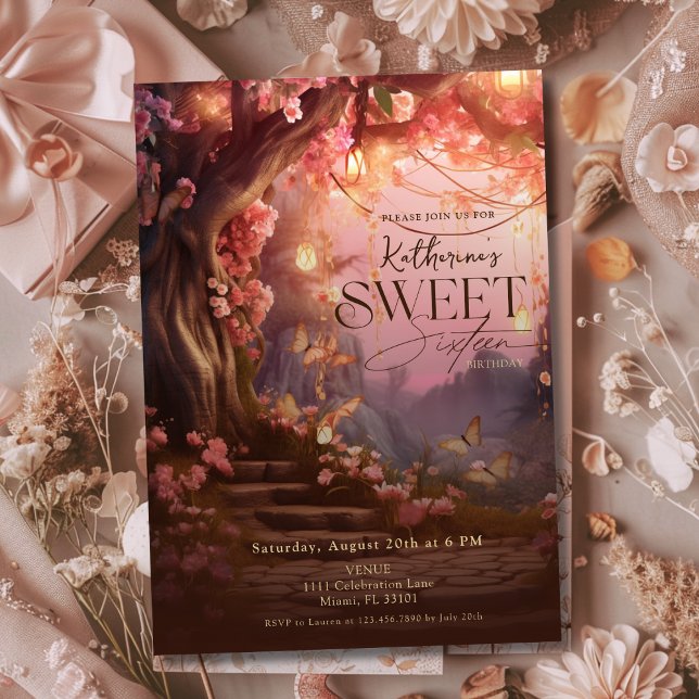 Verzaubertes Waldglühen Fantasy Woodland Süß 16 Einladung (Enchanted Forest Glow Fantasy Woodland Sweet 16 Invitation)