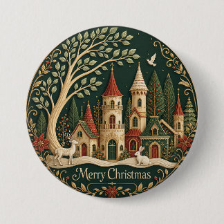 Verzaubertes Weihnachtsdorf im Immergrünen Wald Button