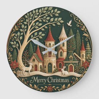 Verzaubertes Weihnachtsdorf im Immergrünen Wald Große Wanduhr