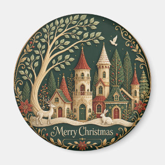 Verzaubertes Weihnachtsdorf im Immergrünen Wald Magnet
