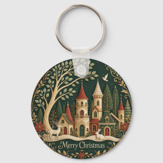 Verzaubertes Weihnachtsdorf im Immergrünen Wald Schlüsselanhänger