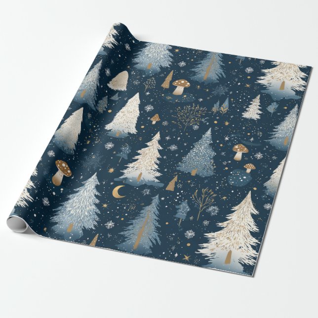 Verzaubertes Winterwald-Nachtmuster (4) Geschenkpapier (Ungerollt)